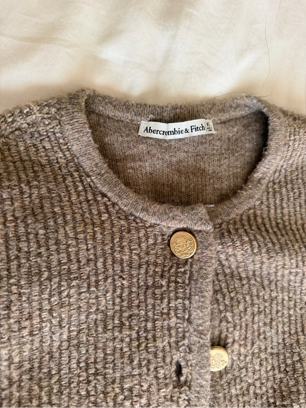 Abercrombie & FitchCozy Knit Cardigan Jacket in Taupe with Gold Buttons - Picture 2 of 4